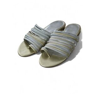 Donald J Pliner Womens 7.5M Gold Silver Metallic Multi Strap Toe Loop Sandals‎